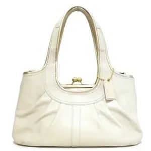 Coach vintage leather Ergo chalk white kiss-lock hobo GVC #12248